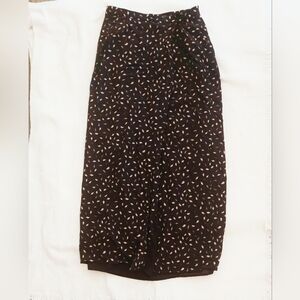 Ann Taylor Brown Midi Skirt with Cream Leaf Print